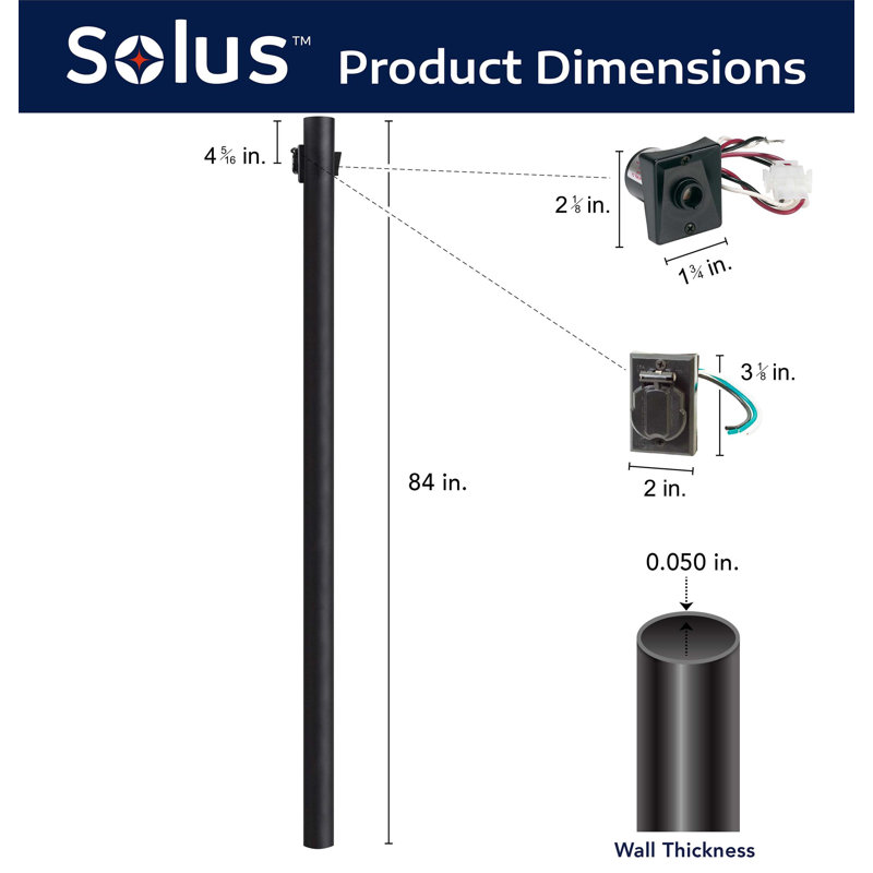Solus 7, 8, or 10 ft. Outdoor Hardwired Direct Burial Lamp Post with Convenience Outlet and Dusk-to-Dawn Photocell Sensor