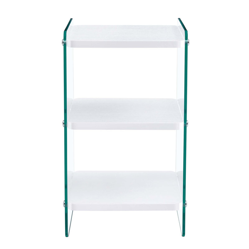 Tables de bout, plateau en bois avec autocollants, pieds en verre trempé, Blanc