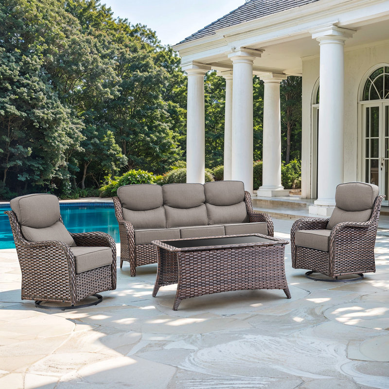  4-Piece Patio Furniture Set With Swivel Glider Chairs, 6-Inch Ultra-Plush Cushions & Water-Resistant Olefin Fabric, Gray