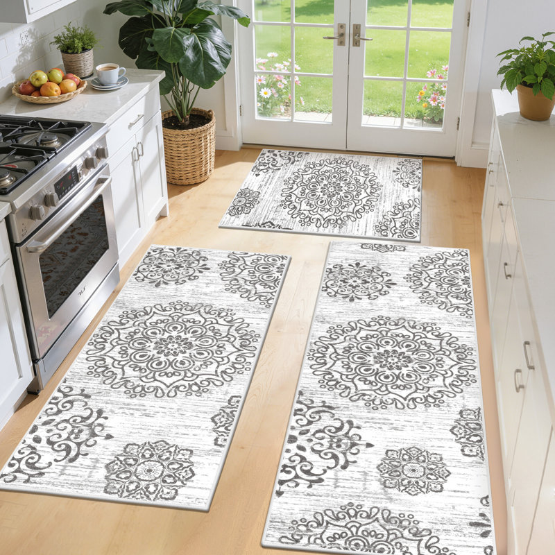Farmhouse Non-Slip Washable Kitchen Rug Set（Set of 3), Gray