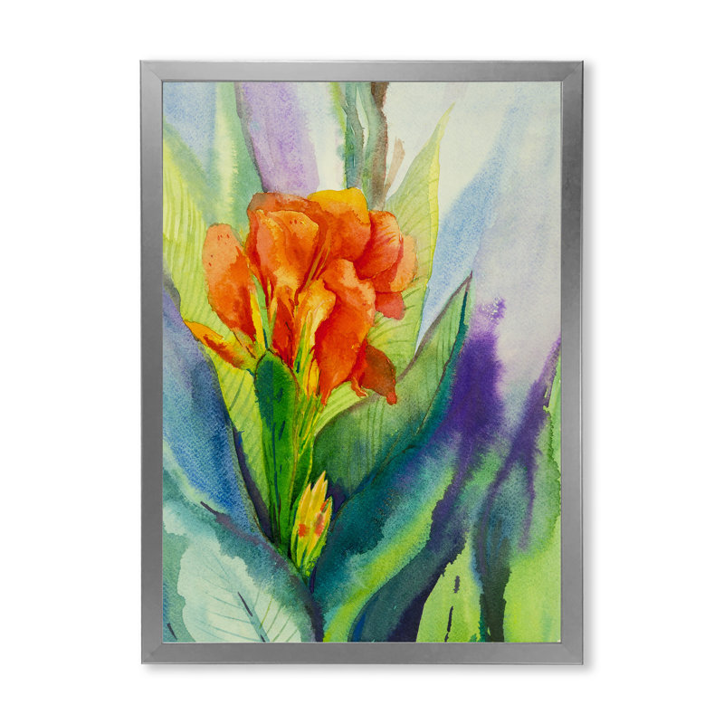 Décoration murale orange sur une plante tropicale orange en fleurs, H 40 po x l 30 po