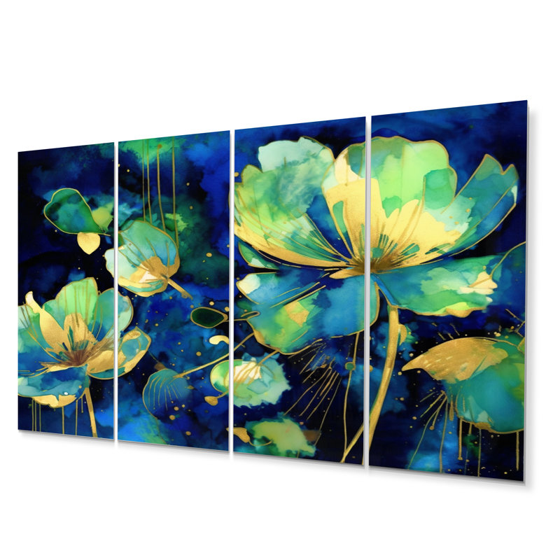 Étang de lotus vert bleu - ensemble de décoration murale en métal floral