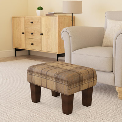 Tartan Material Large Footstools Tartan - Cream - Contemporary Leg
