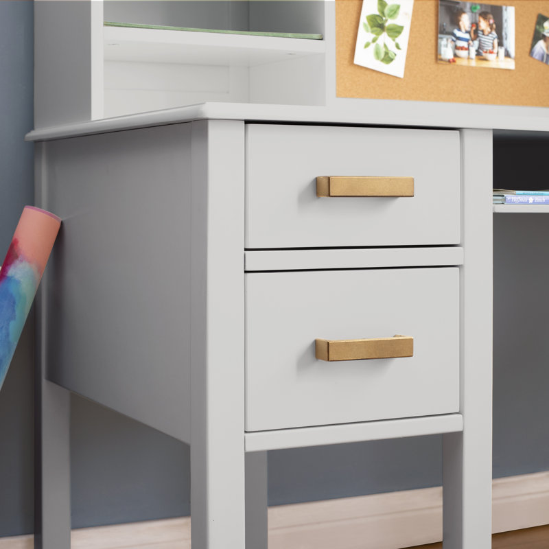 Gray Wooden Kids Desk with Hutch and Chair Set