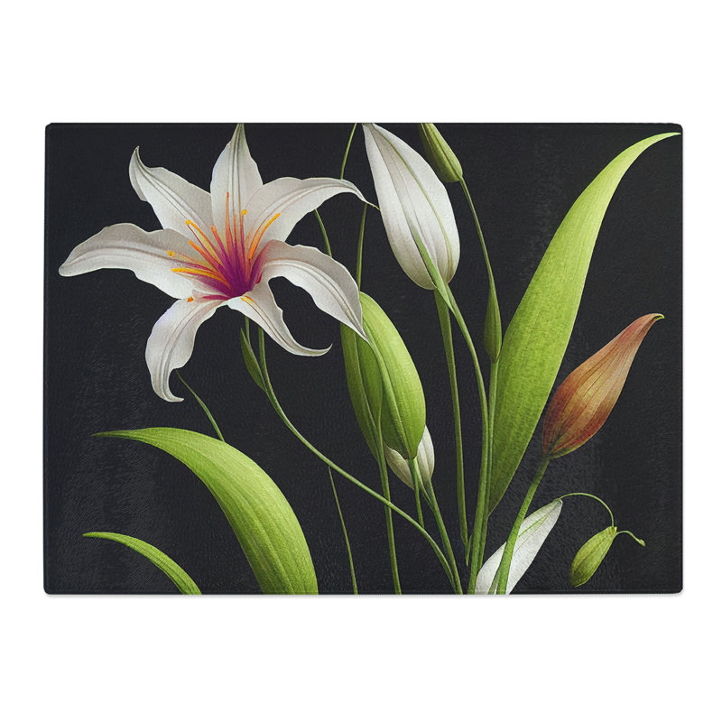 Flowing Lily Flowers  Glass Chopping Board