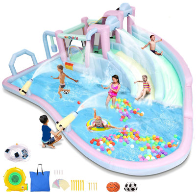21.3' X 14.7' Large Inflatable Water Slides with Bounce House, Pool, Sprayers, 950-Watt Blower