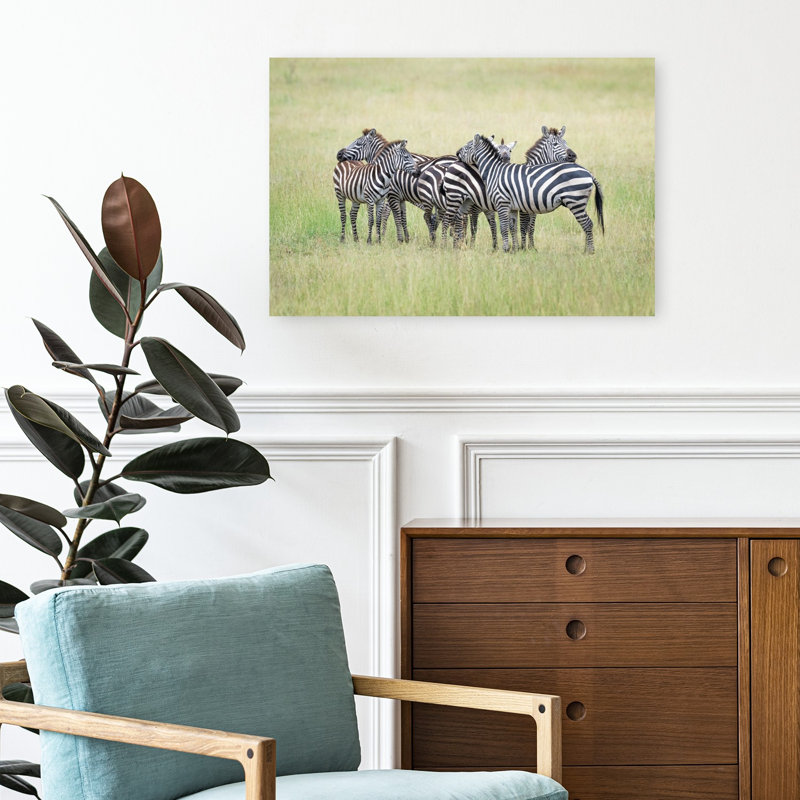 African Zebras Herd Peaceful Serene Contemporary Zebra Nature Wildlife Wall Art Print by Jeffrey C. Sink - 1 Piece Wrapped Canvas Wall Art