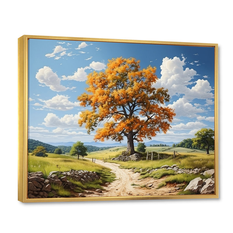 Érable et sérénité rustique sur toile, H 12 po x l 20 po x P 1 po, Cadre flottant doré