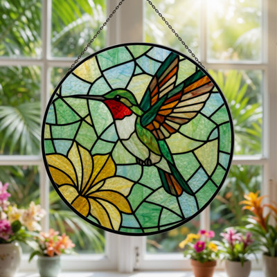 Vitrail de fenêtre en verre coloré 7,8 po Hummingbird