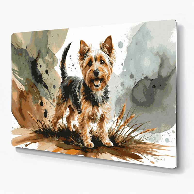 «Dogs Cairn Terrier», art mural en métal beige, H 20 po x l 24 po