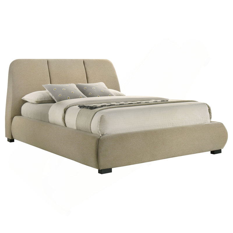 Brown Upholstered Queen Platform Bed
