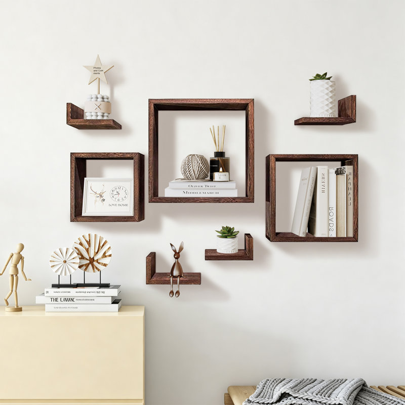 Tablettes murales flottantes en bois, Brun rustique