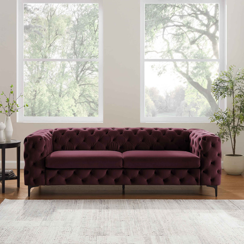 Ghaleb 237Cm Velvet Square Arms Sofa, Black, Lavender Velvet