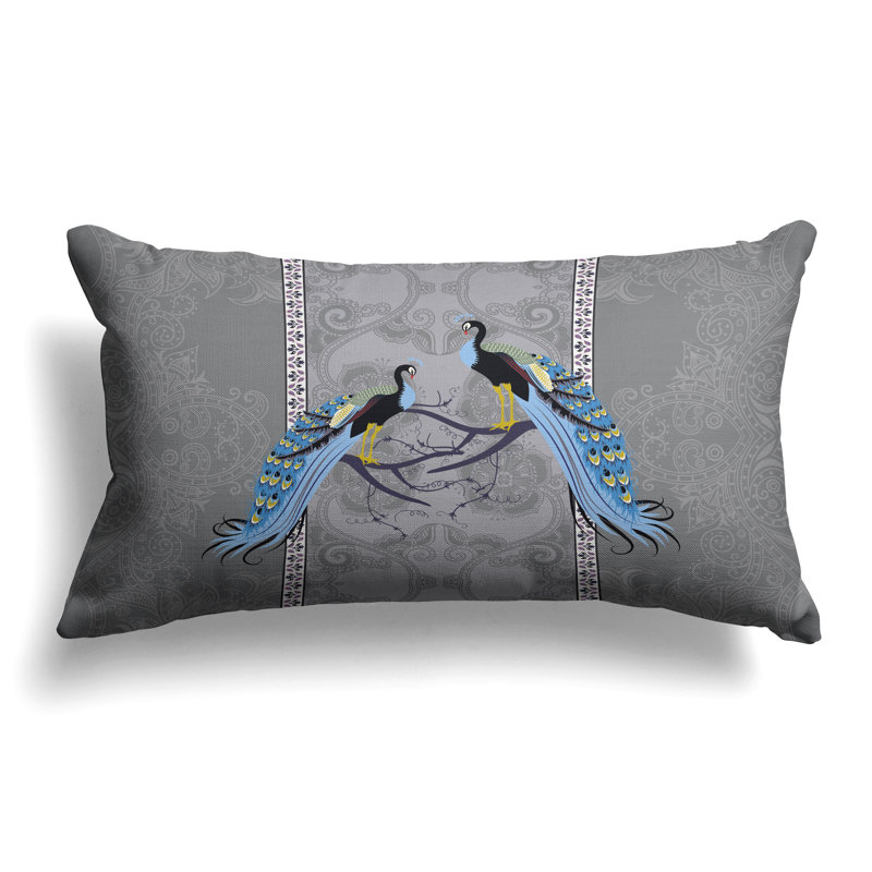 Enchanted Peacock  Rectangular Throw Pillow, Blue/Gray