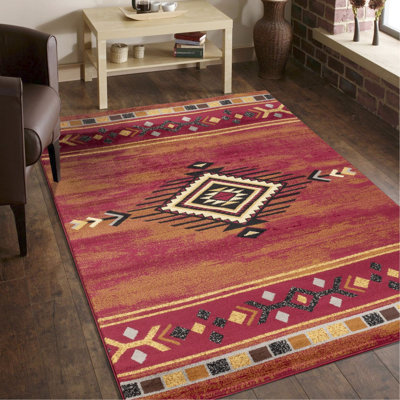 Tapis rouge, Tribes Gcyls4002, 5 pi. 3 po X 7 po, polypropylène, teinture, confort idéal pour les maisons familiales