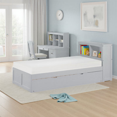 Lurdes Transitional Wood Twin Bookcase Platform Bed with Twin Trundle, Integrated Storage Headboard & Foundation-Free Design