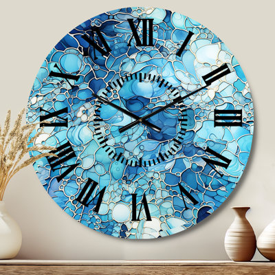 Ocean Blue Mosaic Turquoise - Tropical Black Face Wall Clock