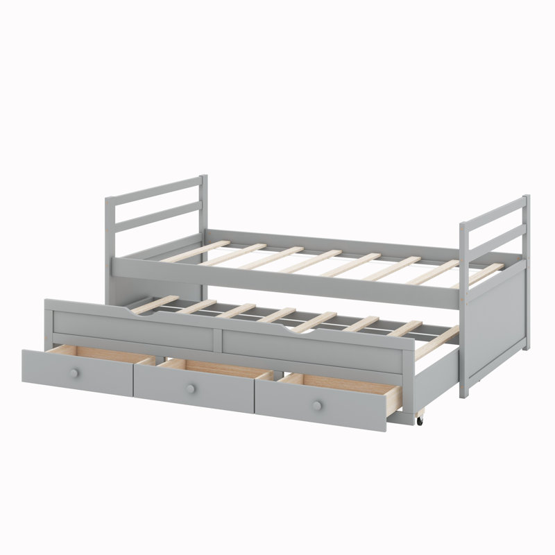 Bed With Headboard, Footboard, Trundle And Storage Drawers, Grey