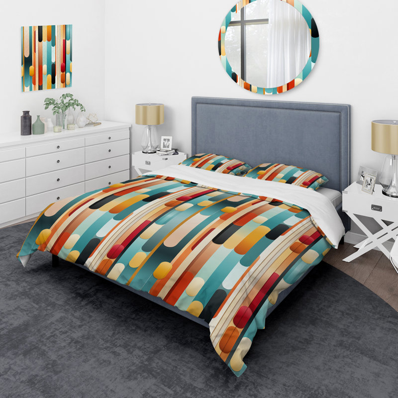 Amont Midcentury Modern Geometrics - Ensemble de housse de couette Midcentury - Microfibre de polyester