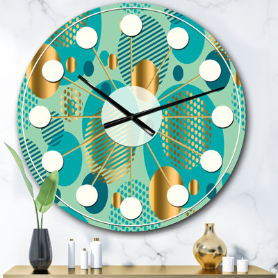 Gold and Blue Dynamics II - Mid-Century Modern wall clock