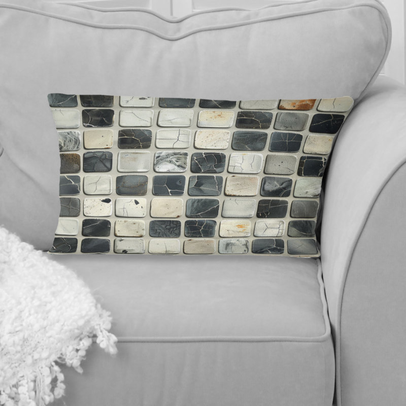 Coussin lombaire gris Mid-Century Mosaic Tiles III - Mid-Century
