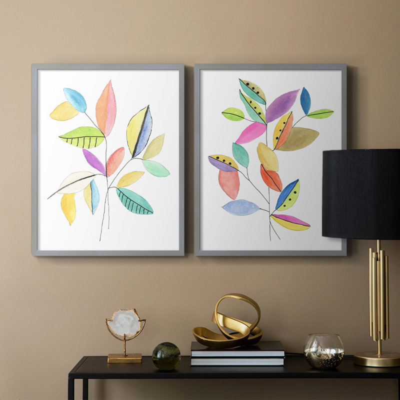 Feuilles de couleurs vives I - impression encadrée de qualité supérieure - prête à être accrochée - aucun clou requis - aucun clou requis