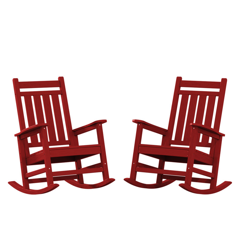 Wolak HDPE Oversized Modern Rocking Adirondack Chair(Set Of 2), Dark Red