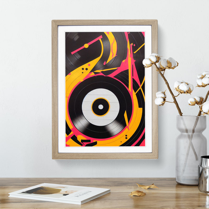 XV1022-5039X Vinyl Record Player Abstract - Wall Art, 48cm H x 36cm W  x 2cm D, Oak Framed Paper, White