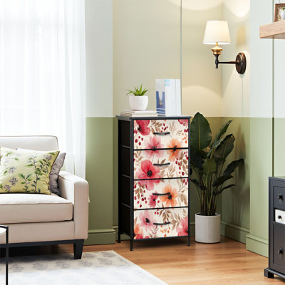 4 Drawer Dresser for Bedroom, Narrow Chest of Drawers, Wooden Top and Study Iron Frame 18"x37.5"-(WxH)