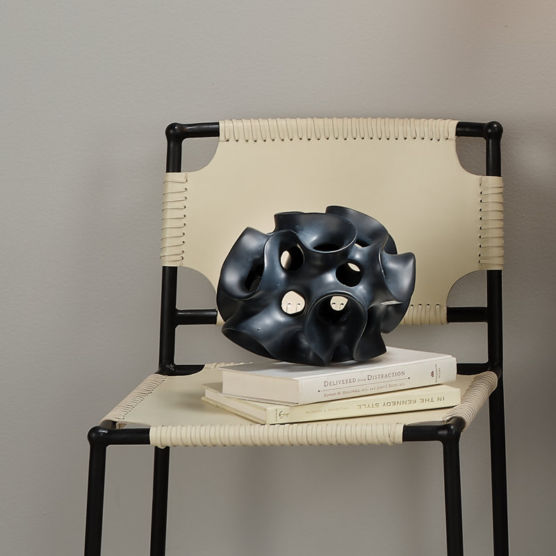Ribbon Sphere Resin Sculpture, Matte Black