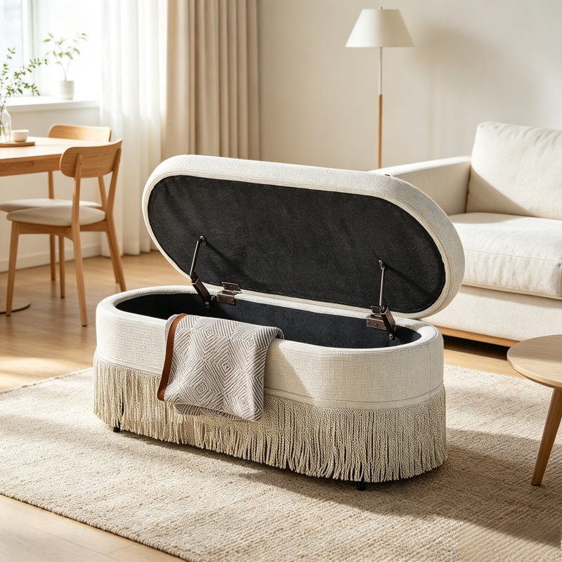 Bancs de rangement ovales modernes rembourrés avec pattes dorées, Beige