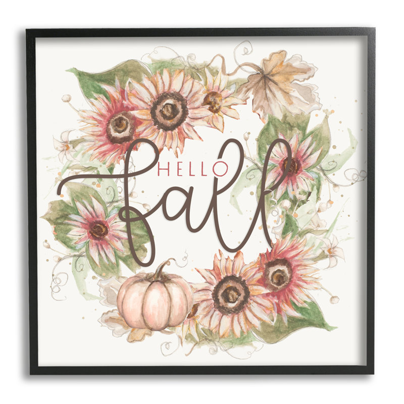 Bonjour, automne, automne, voeux, couronne de citrouille florale, art numérique sur estampe numérique par Patricia Pinto