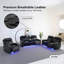 Ensemble de canapé de salon inclinable électrique en cuir noir 3 pièces avec lumières DEL, chargement sans fil, ports USB, rangement et porte-gobelets - Siège de cinéma maison de luxe