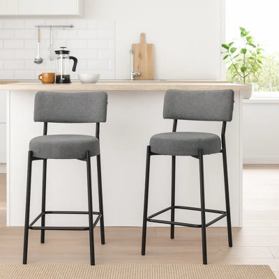 Bery Counter Height Chair Set Of 2, Gray Fabric, Black Metal