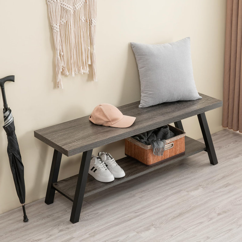 Banc de rangement Jodine, Chêne gris foncé