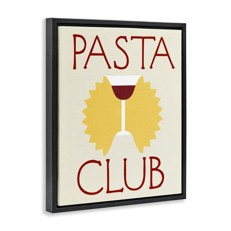  "Pasta Club with Wine", art mural sur toile flottante par Daphne Polselli, H 21 po x l 17 po, Cadre flottant noir de jais