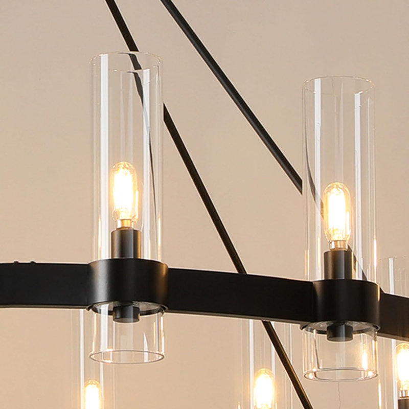 Dhmendar 16 - Light 48'' Glass LED Wagon Wheel Chandelier, Matte Black