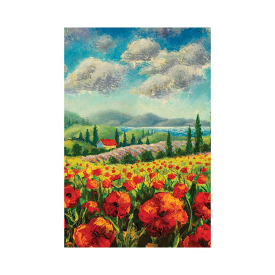 Landscape With Cypress Trees, Red Poppies, Beautiful Sea by Valery Rybakow - Wrapped Canvas Painting