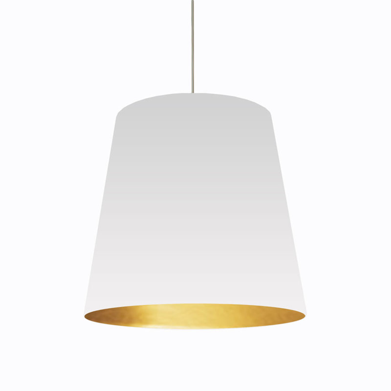 Oversized Drum 1 Light Single Bell Pendant, White on Gold, 26" H x 26" W x 21" D