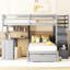 Lit double superposé au-dessus d'un lit double gris avec bureau pratique et généreuses options de rangement confortables pour une chambre à coucher efficace