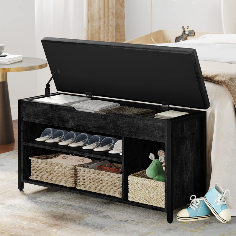 Shoe Storage Bench for Entryway, 7 Pair Shoe rack with Hidden Storage 35.4"/39.4" W, Black, 90CM