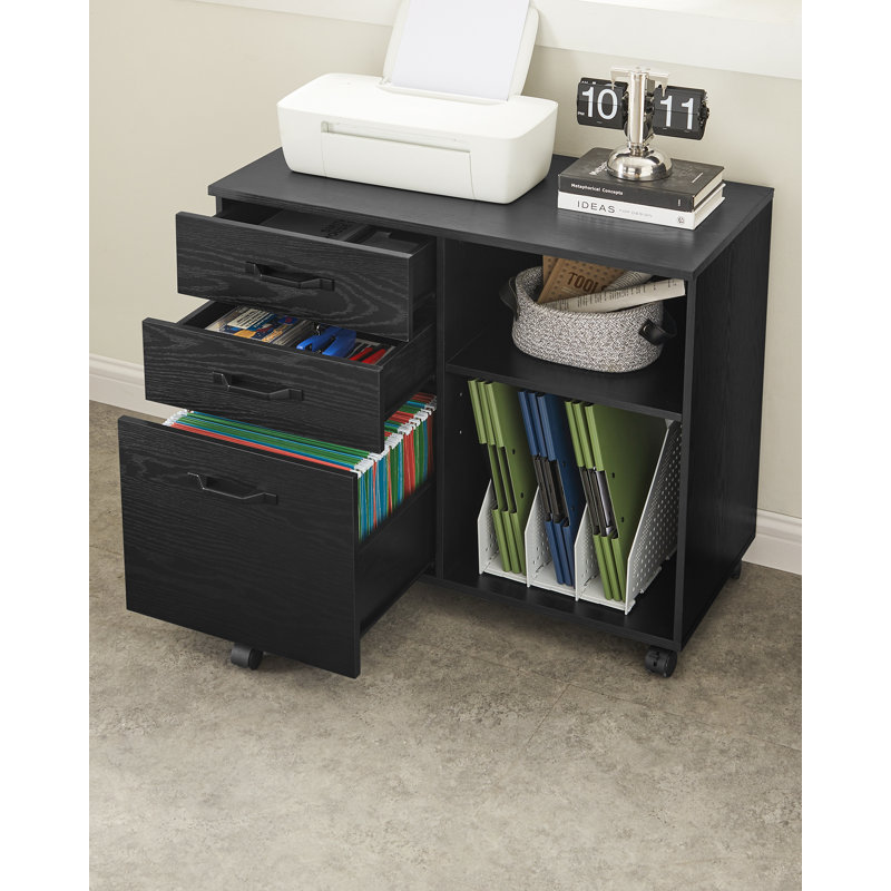 Bryam 80cm Wide 3 -Drawer Mobile File Cabinet, Black