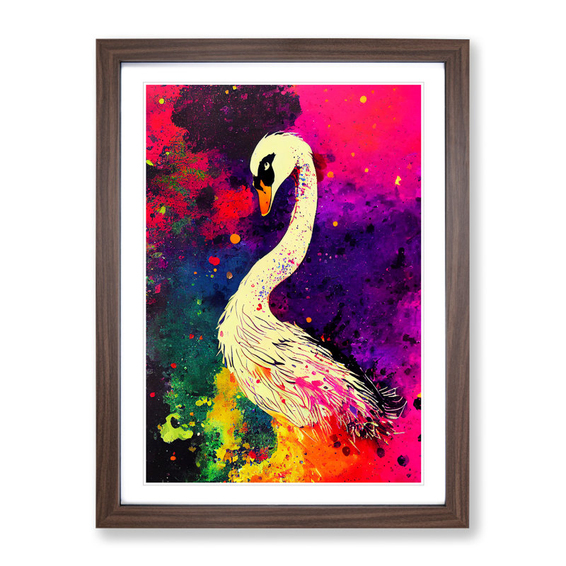 Swan Paint Splash - Framed Print, Walnut Framed, 64cm H x 46cm W x 2cm D
