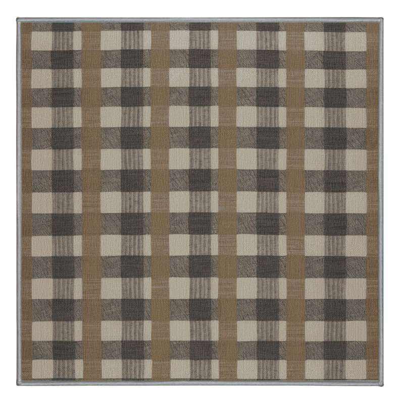 Machine Washable Checkered Gray Area Rug, Square 8'