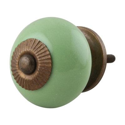 Set of 6 Solid Green Ceramic Knobs