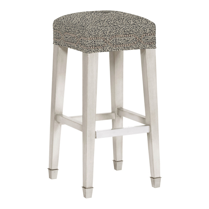 Marley Upholstered Bar Stool with Solid Wood Frame, Navada Blue, Casa Blanca