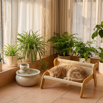 Lit pour chat 20,47 po à griffer, panneau de densité et canapé en lin, lit pour animal de compagnie multifonctionnel facile à assembler