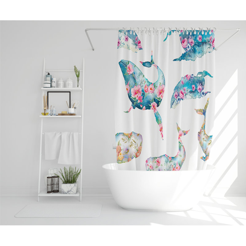 Whale With Flowers Designer Shower Curtain