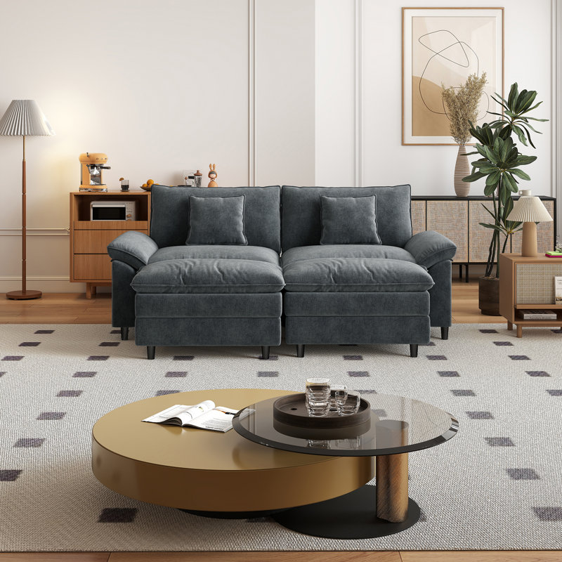 Canapé double en chenille avec deux repose-pieds, Gris