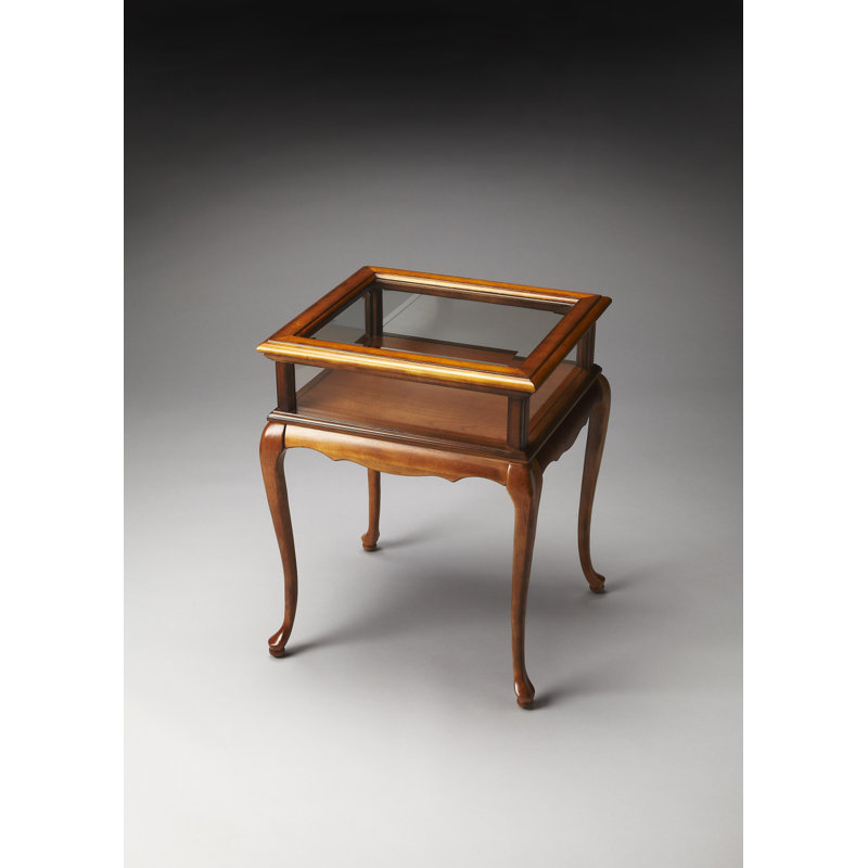 25" Glass Rectangular End Table, Medium Brown